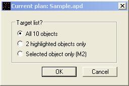4.2: Object List Selection This dialogue box allows you to select which set of objects, contained within the selected plan, you wish to use.