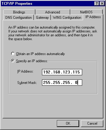 c. Choose Disable DNS in the DNS Configuration tab. B. Configure IP manually a. Select Specify an IP address in the IP Address tab.