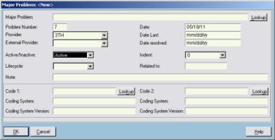 Click Lookup screen to locate ICD-9 code. Once you have located the problem click OK.
