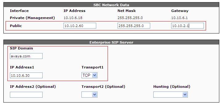 Further down on the same SBC screen, in the SBC Network Data section fill in the fields as described below: In the Public IP Address filed enter the IP address of the public side of the AASBC In the