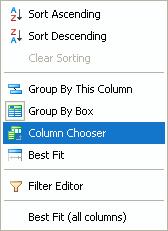 The Column Chooser The Column Chooser enables you to customize the Job List by adding or removing columns, including reinstating columns that you have previously