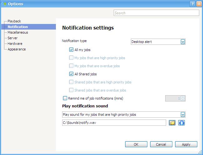 Notification Settings Notification settings enable you to set options for when new jobs are received.