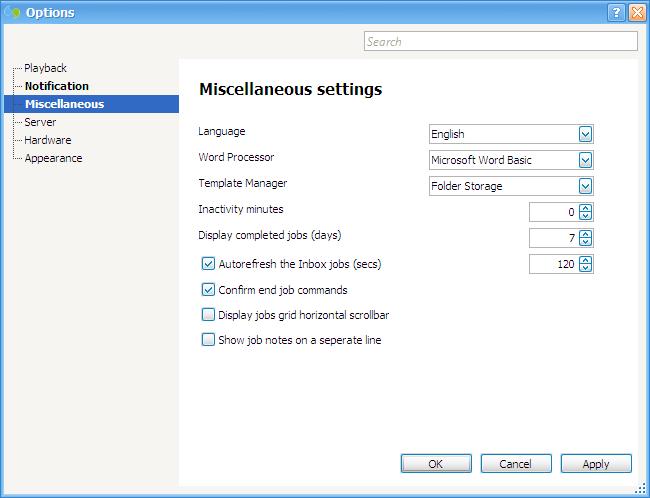 Miscellaneous Settings The Miscellaneous settings enable you to select display options and other options for WinScribe Client.