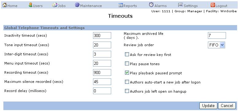 Chapter 8. WinScribe Server Settings Chapter 8. WinScribe Server Settings This chapter covers the topics listed below, which can be configured per facility.