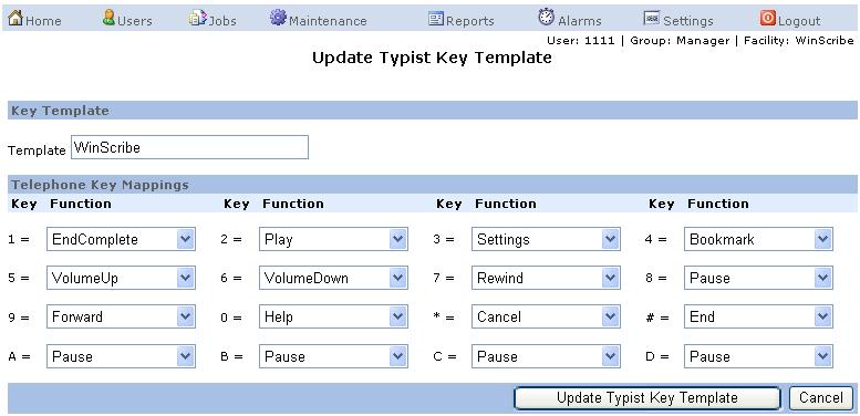 Click on the Settings menu, then point to Typist Keys and click Update. Note: You may be asked to re-login if you have not recently used WinScribe Web Manager. 3.