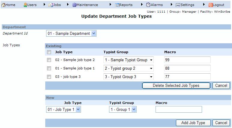 WinScribe Web Manager Guide 9. From the Typist Group drop down select the Typist Group you would like to assign to this department. 10.