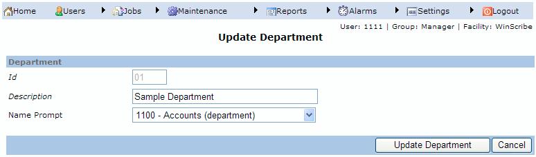 Chapter 3. Setting up your Facility 5. To edit a Department, click the Department Id to access the Update Department window so you can make the required changes. 6.
