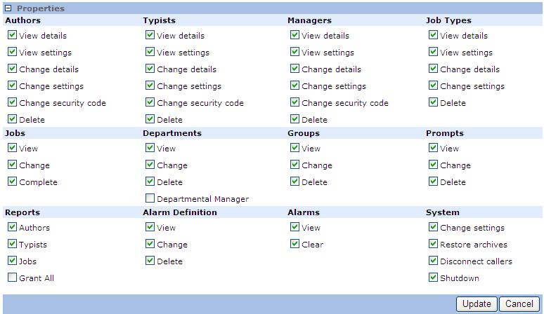 WinScribe Web Manager Guide WinScribe System Manager Properties Select the desired properties for the manager profile you are adding.