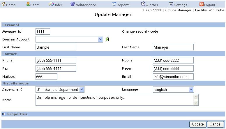 WinScribe Web Manager Guide 6. Click Update to accept your changes, or Cancel to exit without making any changes.