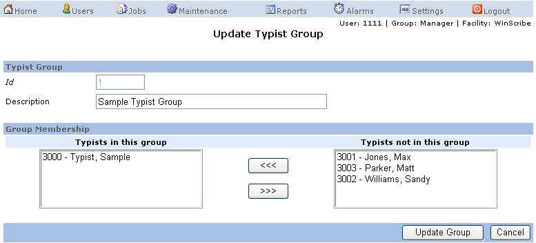 Alternatively, scroll through the list to locate the Typist Group you wish to update. 4.