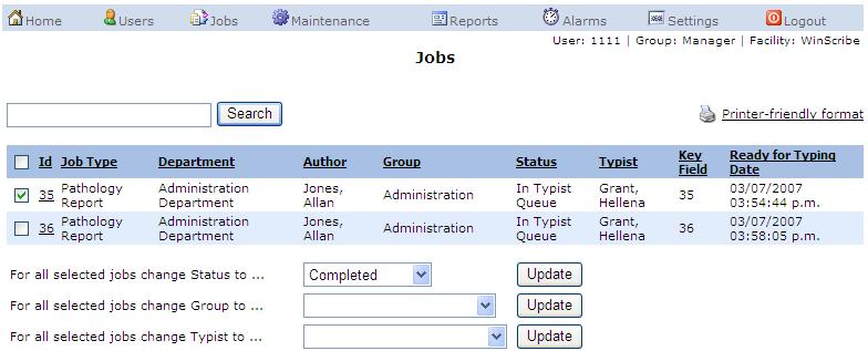 WinScribe Web Manager Guide For example, if you selected to sort by Typist, you will see a list of typists with job information for each.