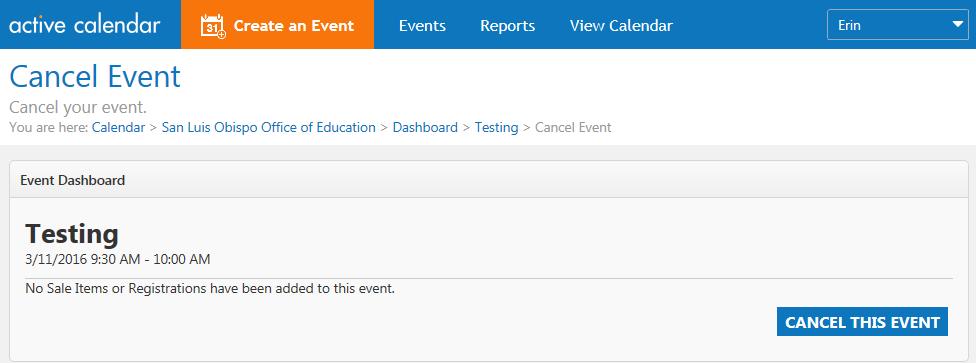 6) From the Events Dashboard, you will see that you have options other than to just Review your submission and you will notice that the status of your event went from Pending to Saved.