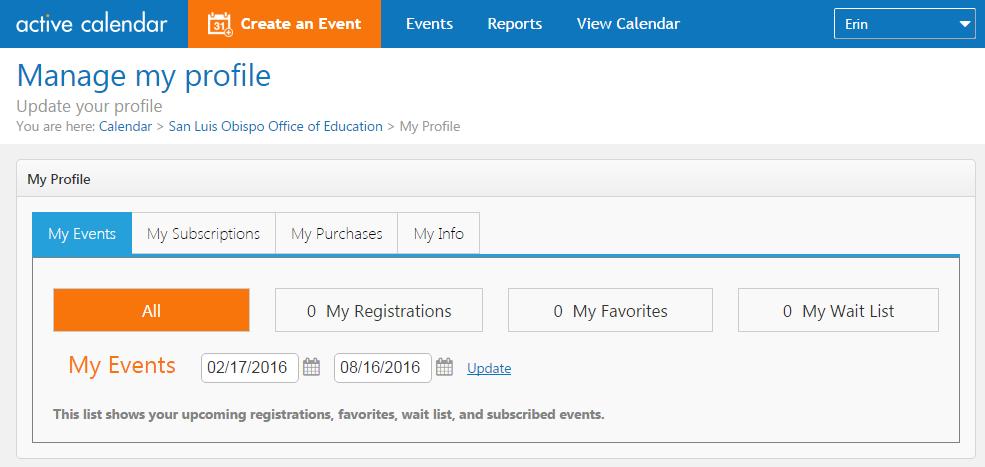 3) In order to submit a reservation request, you will need to click on Create an Event at the top.
