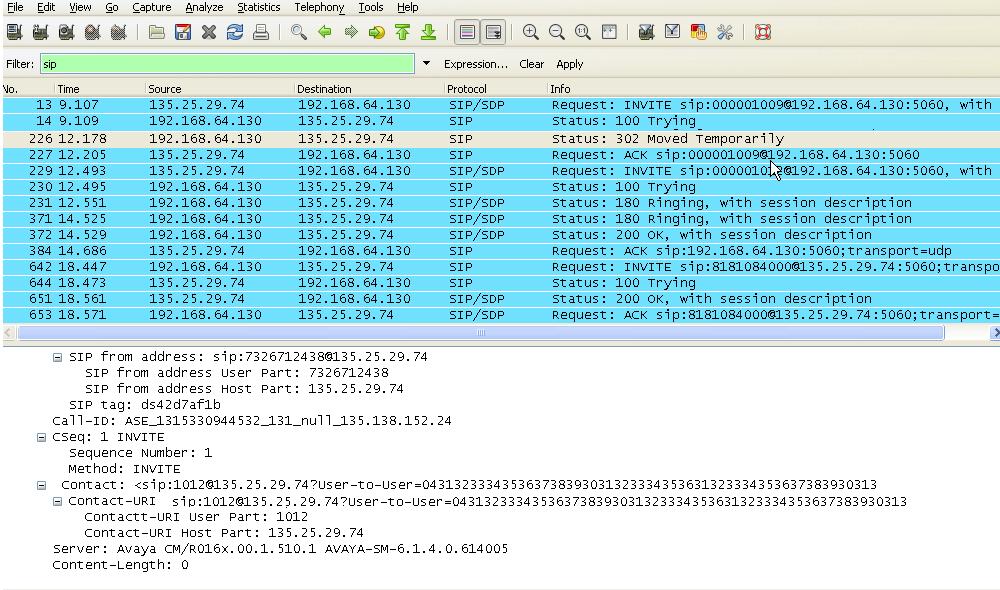 9.2. Protocol Traces Using a SIP protocol analyzer (e.g. Wireshark), monitor the SIP traffic at the Avaya SBCE public outside interface connection to the AT&T IP Transfer Connect service. 9.2.1.