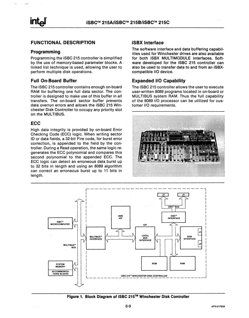 isbctm 215A/iSBCTM 215B/iSBCTM 215C FUNCTONAL DESCRPTON Programming Programming the isbc 215 controller is simplified by the use of memory-based parameter blocks. A.
