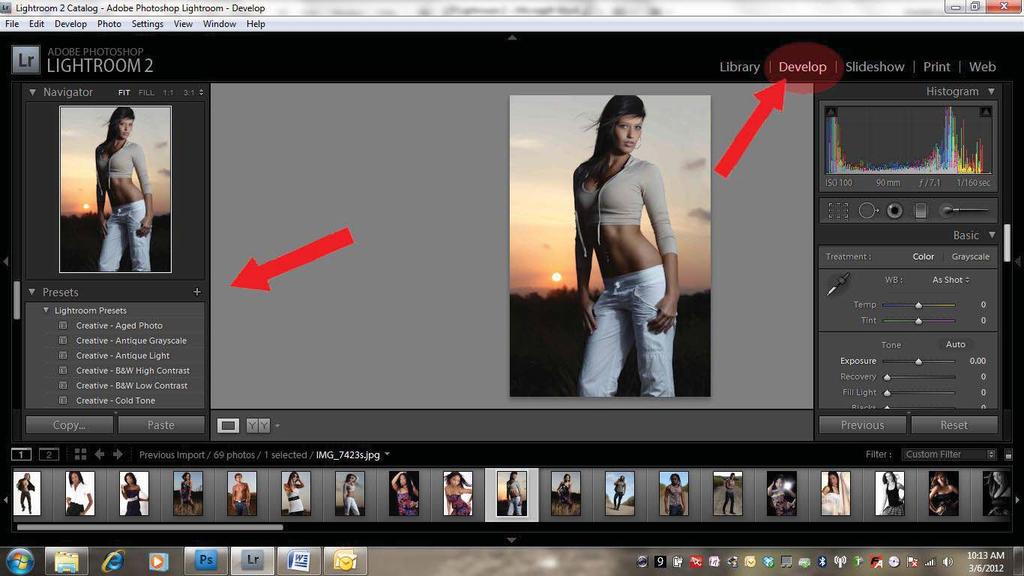 1. Select a photo to edit. Select a photo in the Library module and press D to switch to the Develop module.