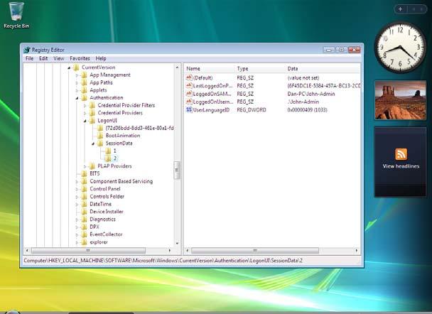 in) Vista User Sessions View of the