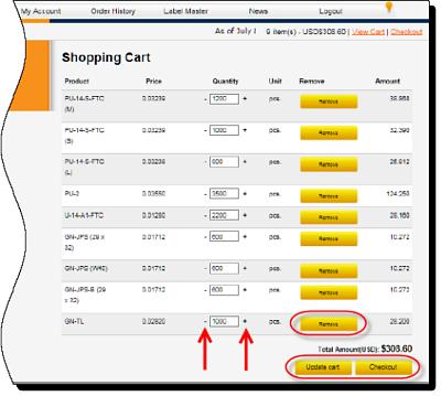 Ordering from Jakin Group LTD, Continued Making a Purchase (continued) Step Action 5 At the Shopping Cart screen, do the following: 1) Review purchased products and amounts in the shopping cart.