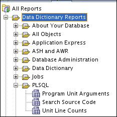 Expand the Data Dictionary Reports node and expand the PLSQL node.