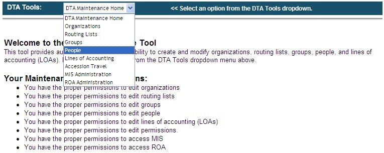Administrative tab and select DTA Maintenance Tool Click