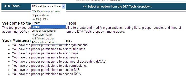tab and select DTA Maintenance Tool Select the drop