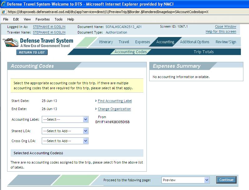If the trip is funded by the unit, utilize the drop down boxes under the Accounting tab and the Accounting Code sub tab.