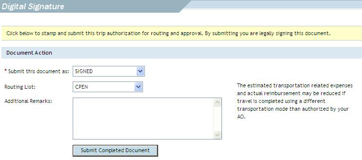 4. -Utilize the drop down box for Submit this document as and select SIGNED.