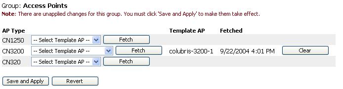 Groups Colubris page Click the Save and Apply button to see the list of configuration items you
