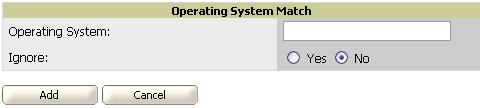 Figure 86. Adding an OS to Ignore. Enter a substring to match. When Yes is selected any rogue device with an OS that matches the substring will be ignored.