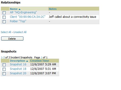 Snapshots or relationships can be created by clicking the Helpdesk header icon (see table above) on the screen that needs to be documented.