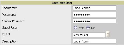 To configure local net users on Cisco Airespace controllers click the Configure local net users link in the Cisco Airespace Options area on the Groups Security page. Figure 35.