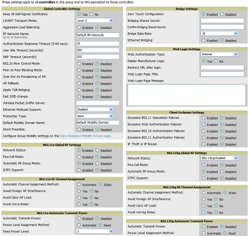 Configuring Airespace Radio Settings Navigate to the Groups Airespace Radio Settings page. The Groups Airespace Radio page configures the radio settings on Airespace controllers.