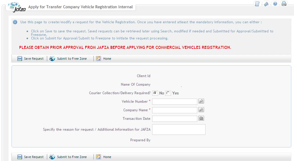 Transfer Company Vehicle Registration - Internally This service is used to request the transfer of your company's vehicle registration from your company to another individual or company.