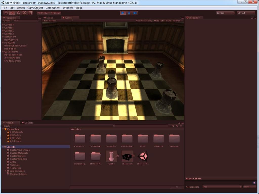 By default all the items are selected. Press the Import button to import all the components into your new Unity project. Under the Assets folder locate the Unity scene file chessroom_shadows.