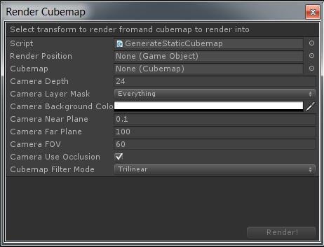 If there is no geometry when rendering the cubemap in this way the alpha value will be zero. When launching the rendering cubemap the following dialog window is shown: Figure 9.