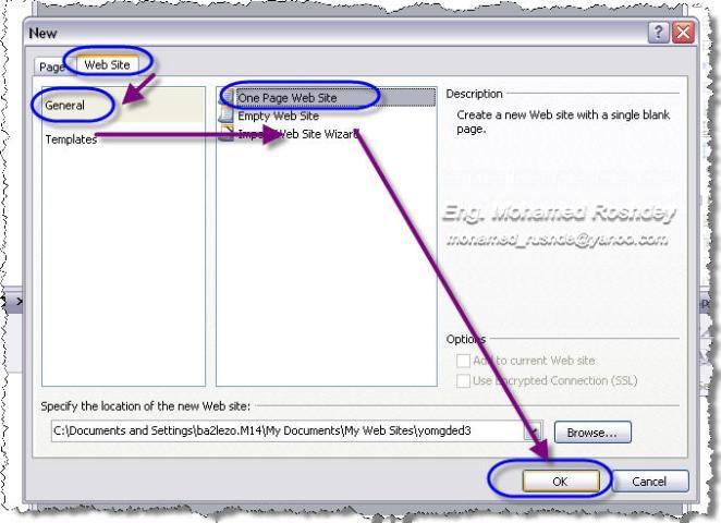 LESSON 2:- MS Expression Web Creating Your First Website: 1. To Creating website, Go to File > New. 2. Select web site tab. 3. Select General and choose one page web site. 4.