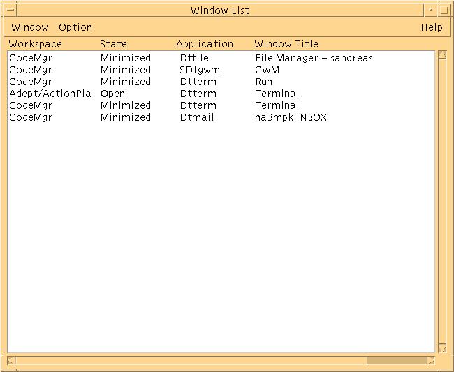 Figure 3 4 Window List GUI Main Screen The Window List provides various