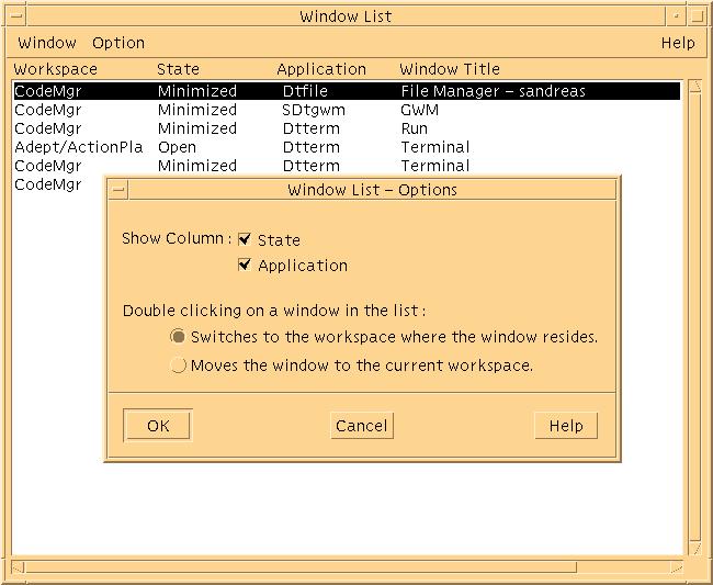4 Sort Windows Enables you to select one of the following ways to sort windows for display on your screen: Workspace Name, Window Title, Application Type, or Window Class.