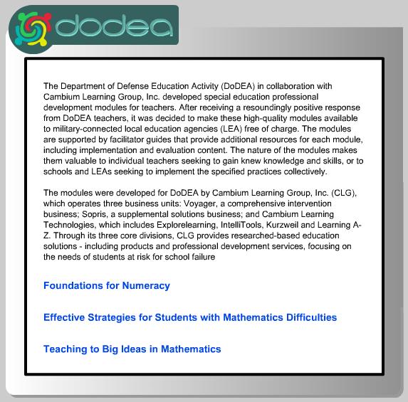 This document is designed to show you with how to use the DoDEA Facilitator Guide to prepare and deliver your presentation to your colleagues. It is broken into two sections: Preparation and Delivery.