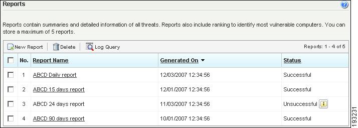Using the Web Portal for Administration Working with Reports 4 Deleting Existing Reports WARNING Deleted reports cannot be recovered. Cisco recommends downloading reports before deleting them.