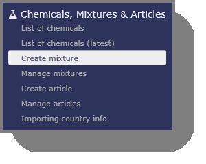 12 epic User Manual for Industry 4. Create and Manage Mixtures/Articles In order to notify an export of mixtures or articles a library of your mixtures or articles must be created first.