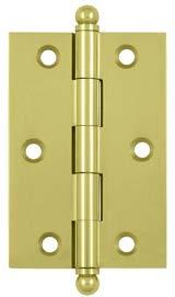 727 brass butt hinge 1 1/2 x 1 1/2 barrel 1/4 thickness 5/64 removable pin, with finial brass butt hinge 1 1/2 x 2 barrel 1/4 thickness 5/64 removable