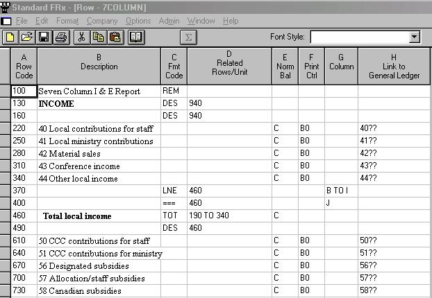 International Financial Management FRx 6: Row formats 5 2 Part of FRx row format for the Income & Expense report 5.3 Row format options The row format definition has both rows and columns.
