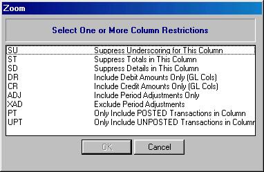 the individual column to print) will suppress printing the column if the amounts are zero.