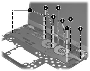 3. Release the display panel cable (3) from the heat sink. (The display panel cable is attached to the heat sink with double-sided tape.) 4.