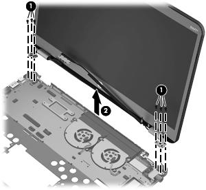 5. Remove the display assembly (2). Reverse this procedure to install the display assembly.
