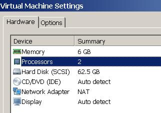 Change the Memory VM size attribute to 6 G (6144 M)