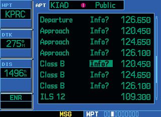 Airport information is displayed on the first six WPT pages: airport location, airport runway, airport frequency, airport approach, airport arrival and airport departure. 4.