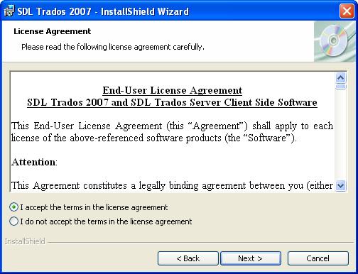3 Installing SDL Trados 2007 Suite -Professional 7 After a few minutes, when the installation is complete, the Next button is activated.