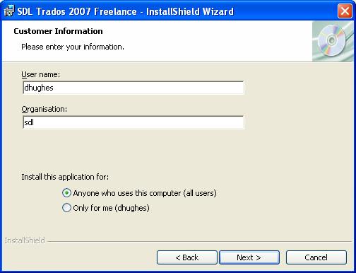 4 Installing SDL Trados 2007 Suite - Freelance 9 Read through the contents of the license agreement, select I accept